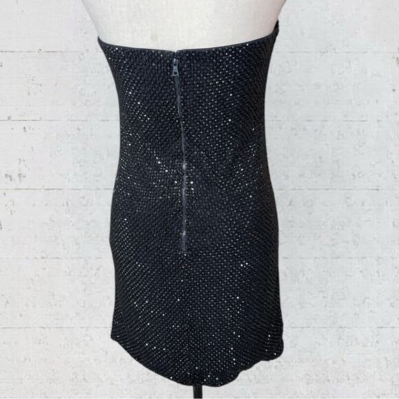 Alice & Olivia Leia Strapless Embellished Sequin Black Mini Dress Size 10 - Picture 8 of 16